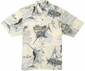 Guy Harvey Santiago's Big Blue Woven, Aloha-Style Shirt in Natural