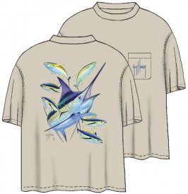 Guy Harvey Marlin Yellowfin Back-Print Tee w/ Pocket in Sand