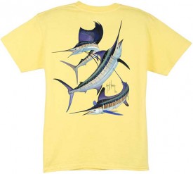 Guy Harvey Grand Slam Youth Tee Shirt in Dark Pink, Denim Blue, White, Yellow, Royal Blue or Orange