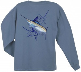 Guy Harvey Marlin Dash Back-Print Long Sleeve Tee in Denim Bue