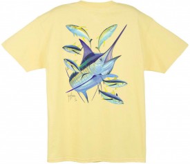 Guy Harvey Marlin Yellowfin Back-Print Tee w/ Pocket in Aqua Blue, Yellow or White