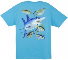 Guy Harvey Mako Shark Back-Print Tee w/ Pocket in Black, White, Aqua Blue or Graphite