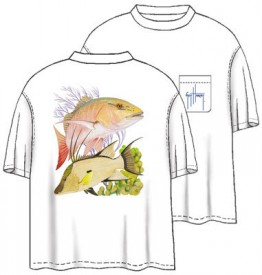 Guy Harvey Mutton Snapper Hogfish Back-Print Tee w/ Pocket in White