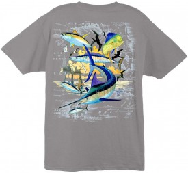 Guy Harvey Oil Rig Collage Men's Back-Print Tee w/ Pocket in White, Aqua Blue or Graphite