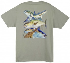 Guy Harvey Northeast Collage Back-Print Tee w/ Pocket in White or Stonewashed Green