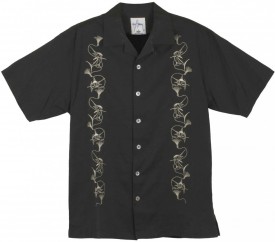  Guy Harvey Marlin Lure Woven, Aloha-Style Shirt in Black or Natural