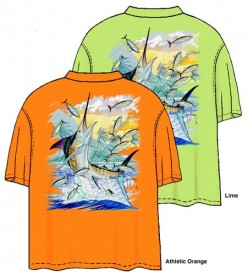 Guy Harvey Island Marlin Back-Print Pocketless Tee w/ Front Signature in Lime Green or Athletic Orange