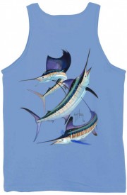 Guy Harvey Grand Slam Tank Top in White or Carolina Blue