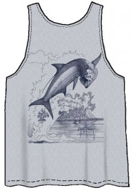 Guy Harvey Tarpon Etch Back-Print Tank Top in Heather Gray