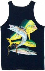 Guy Harvey Bull Dolphin, Wahoo, Kingfish Back-Print Tank Top in Orange or Navy