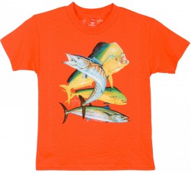Guy Harvey Bull Dolphin, Wahoo, Kingfish Youth Tee Shirt in Navy, Orange or White