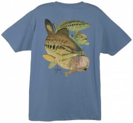 Guy Harvey Largemouth Bass & Crawdad  Back-Print Tee w/ Pocket in White or Denim Blue