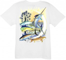 Guy Harvey Palmetto Moon Ladies Back-Print Tee with Front Signature in Caribbean Blue, White or Raspberry