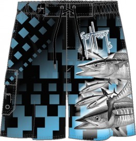 Guy Harvey Wahoo Squares Men's Fakie Board Short in Turquoise, or Navy