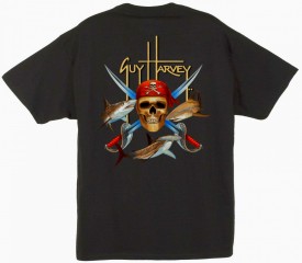 Guy Harvey Pirate Shark  Back-Print Tee w/ Pocket in Black, Graphite, Denim Blue or White