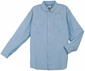 Guy Harvey Marlin Plaid Long Sleeve Technical Fishing Shirt in Blue, Charcoal, Gray or Tan