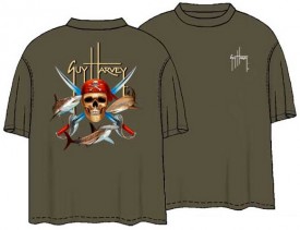 Guy Harvey Pirate Shark  Back-Print Pocket-Free Tee in Fatigue Green
