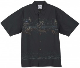 Guy Harvey Etchings Woven, Aloha-Style Shirt in Black