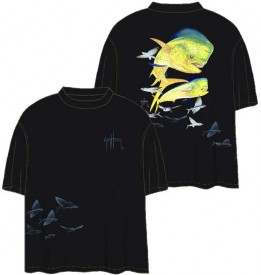 Harvey Flying Fish Dolphin Front &  Back-Print Tee (Pocketless) in Black