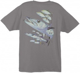 Guy Harvey Barracuda Back-Print Tee w/ Pocket in Stonewashed Green, Graphite, Black or White