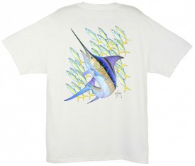 Guy Harvey Marlin Runners Men's Back-Print Tee w/ Pocket in White, Yellow or Navy