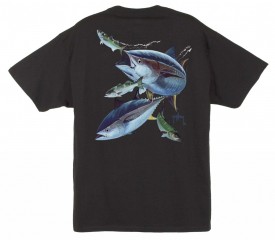 Guy Harvey Hungry Tuna Men's Back-Print Tee w/ Pocket in Black, Denim or Yellow                                                                                                                                   