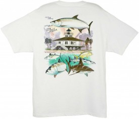 Guy Harvey Boca Grande Lighthouse Men's Back-Print Tee w/ Pocket in White