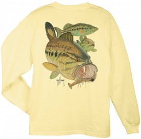 Guy Harvey Largemouth Bass & Crawdad Back-Print Long Sleeve Tee in Yellow