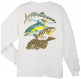 Guy Harvey Pacific Collage Back-Print Long Sleeve Tee in White