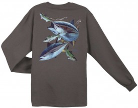 Guy Harvey Hungry Tuna Back-Print Long Sleeve Tee in Smoke Gray