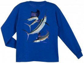Guy Harvey Grand Slam Long Sleeve Youth Tee Shirt in Royal Blue, White or Red