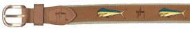 Guy Harvey Bull Dolphin Leather Belt In Khaki