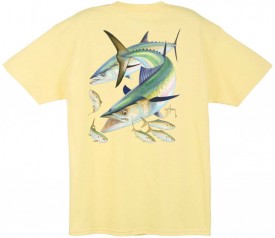 Guy Harvey Kingfish Men's Back-Print Tee w/ Pocket in White, Denim or Yellow                                                                                                                                                                              