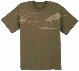 Guy Harvey No Time to Spare Youth Premium Tee in Scarlet or Military Green