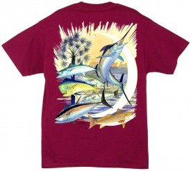 Guy Harvey Palmetto Moon Men's Back-Print Tee w/ Pocket in Cardinal, Aqua, White or Yellow