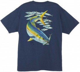 Guy Harvey Yellowtail Men's Back-Print Tee w/ Pocket in White or Navy                                                                                                                                   