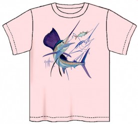 Guy Harvey Sailfish Dash  Front-Print Ladies Tee pink