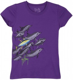 Guy Harvey Dolphin & Tuna Girls Tee Shirt in Purple