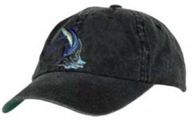 Guy Harvey Blue Marlin Washed & Distressed Cotton Twill Hat in Charcoal