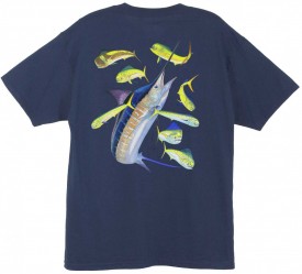 Guy Harvey Marlin Dorado Back-Print Tee w/ Pocket in Navy, Graphite or White