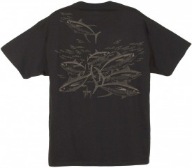 Guy Harvey Tuna Etchings Front & Back-Print Tee w/ Pocket in Black or Seaweed Green                                                                                                                                   