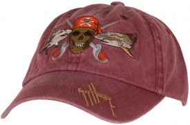 Guy Harvey Pirate Shark Washed & Distressed Cotton Twill Hat in Cardinal or Charcoal