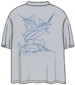  Guy Harvey Brushstroke Slam Men's Back-Print Tee on Heather Gray Shirt