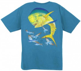 Guy Harvey Vintage Bull Dolphin Back-Print w/ Pocket in Vintage Crimson, Caribbean Blue, Vintage Bluejean or Vintage Khaki