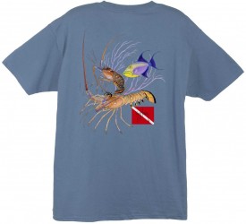 Guy Harvey Lobster Dive Men's Back-Print Tee w/ Pocket in White or Denim