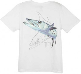 Guy Harvey Barracuda Dash Back-Print Ladies Tee with Front Signature in Black, White or Iris