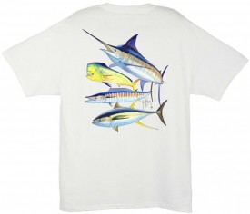 Guy Harvey Foursome Men's Back-Print Tee w/ Pocket in White, Yellow or Aqua Blue